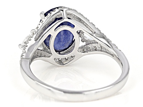 Pre-Owned 4.05ct Blue Mahaleo® Sapphire with 0.92ctw White Zircon Rhodium Over Sterling Silver Ring - Size 7