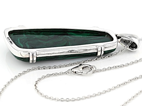 Pre-Owned 50X14.1X8.5mm fancy cabochon malachite oxidized sterling silver pendant with chain
