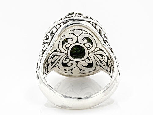 Pre-Owned Artisan Collection Of Bali™ 14x10mm Oval Serpentine And .18ctw Moldavite Silver Ring - Size 7