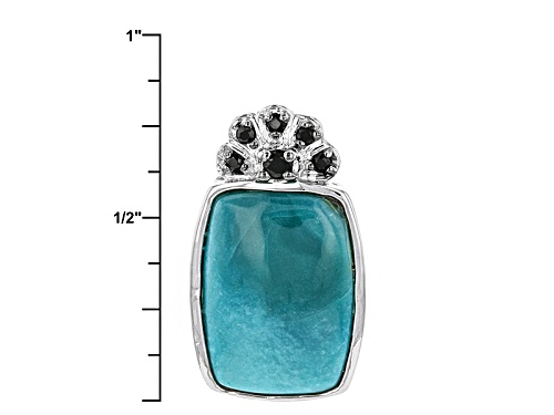 Pre-Owned 14x10mm Rectangular Cushion Turquoise And .08ctw Round Black Spinel Silver Pendant With Ch