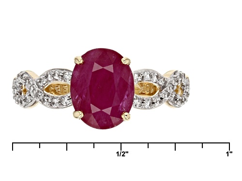 1.91ct Oval Mozambique Ruby With .21ctw Round White Zircon 10k Yellow Gold Ring. - Size 9