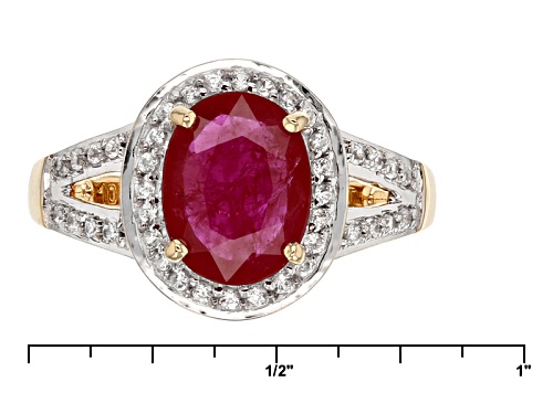 1.54ct Oval Mozambique Ruby With .23ctw Round White Zircon 10k Yellow Gold Ring. - Size 8