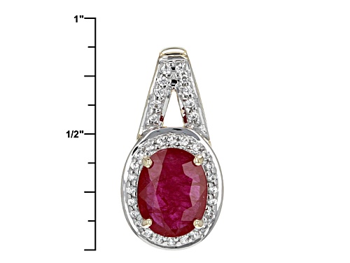 1.43ct Oval Mozambique Ruby With .20ctw Round White Zircon 10k Yellow Gold Pendant With Chain.