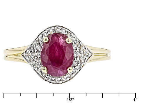 1.28ct Oval Mozambique Ruby With .25ctw Round White Zircon 10k Yellow Gold Ring. - Size 8