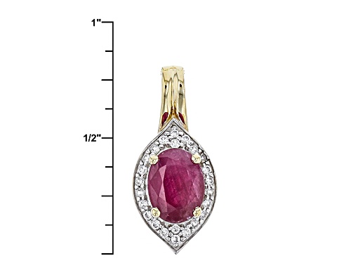 1.43ct Oval Mozambique Ruby With .18ctw Round White Zircon 10k Yellow Gold Pendant With Chain.