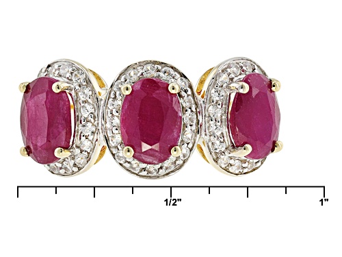 2.19ctw Oval Mozambique Ruby With .45ctw Round White Zircon 10k Yellow Gold 3-Stone Ring. - Size 6