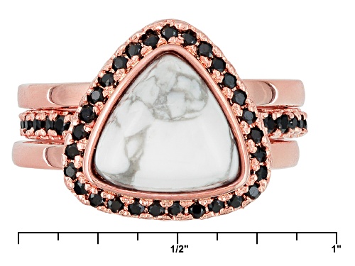 Pre-Owned Timna Jewelry Collection™ 10mm Magnesite W/ .38ctw Black Spinel Copper 3 Ring Set - Size 5