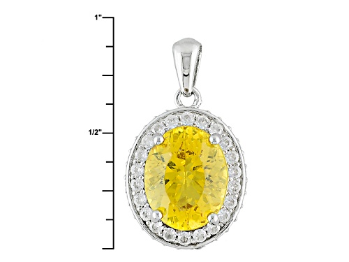 Pre-Owned 3.50ct Oval Golden Apatite With .75ctw Round White Zircon Sterling Silver Pendant With Cha