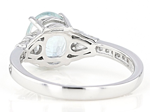 Pre-Owned 1.60ctw Oval Aquamarine With 0.32ctw Round White Zircon Rhodium Over Sterling Silver Ring - Size 8