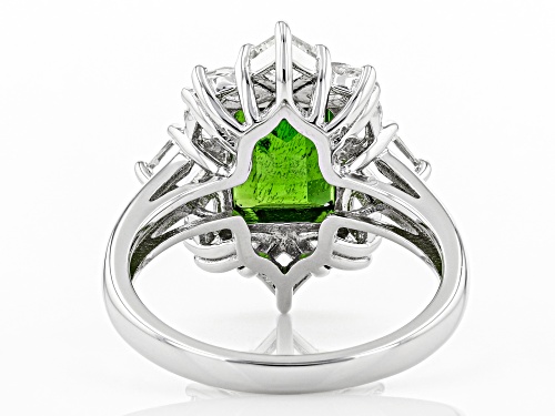 Pre-Owned 1.87ct Emerald Cut Chrome Diopside With 1.29ctw White Topaz Rhodium Over Silver Halo Ring - Size 10