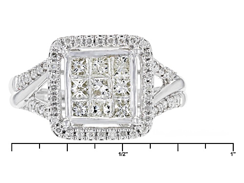 Pre-Owned 1.00ctw Round And Princess Cut White Diamond 10k White Gold Ring - Size 7
