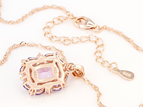 Pre-Owned 3.48ctw Kunzite, Tanzanite, Pink Sapphire & White Zircon 18k Rose Gold Over Silver Pendant