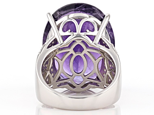 Pre-Owned 20.00ct Oval African Amethyst With 0.75ctw Round White Zircon Rhodium Over Sterling Silver - Size 6