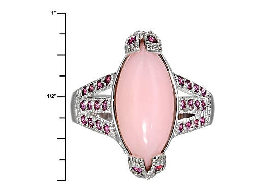 Pre-Owned 18x8mm Marquise Peruvian Pink Opal And .34ctw Round Raspberry Rhodolite Sterling Silver Ri - Size 8
