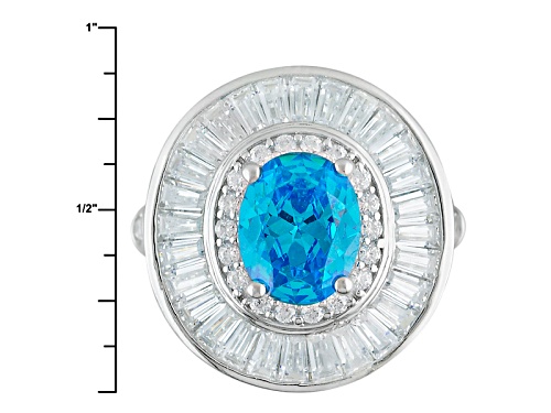 Pre-Owned Bella Luce ® Esotica™ 8.82ctw Neon Apatite & White Diamond Simulants Rhodium Over Sterling - Size 5
