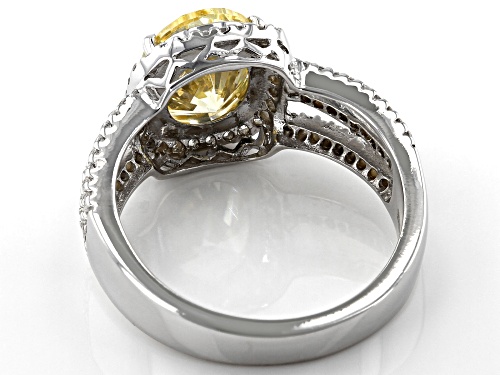 Pre-Owned Bella Luce®5.10ctw Canary And White Diamond Simulants Rhodium Over Sterling Silver Ring(2. - Size 6