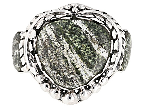 Pre-Owned Southwest Style by JTV™ heart shape and round green zebra jasper sterling silver ring - Size 5