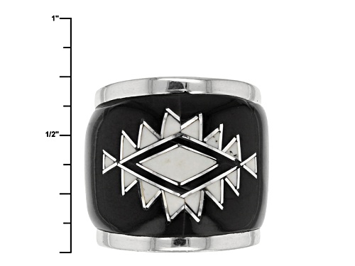 Pre-Owned Southwest Style By Jtv™ Black Pen Shell And White Magnesite Sterling Silver Inlaid Band - Size 4