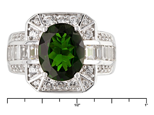 Pre-Owned 2.17ct Oval Chrome Diopside With 1.27ctw Baguette And Round White Zircon Sterling Silver R - Size 7