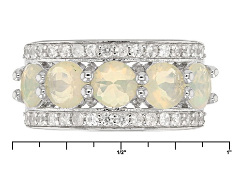Pre-Owned 1.50ctw Round Ethiopian Opal And .72ctw Round White Zircon Sterling Silver 5-Stone Ring - Size 6