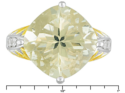 Pre-Owned 8.27ct Square Cushion Yellow Labradorite And .20ctw Round White Zircon Two-Tone Sterling S - Size 7