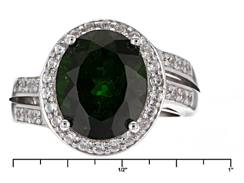 Pre-Owned 4.59ct Oval Russian Chrome Diopside With .65ctw Round White Zircon Sterling Silver Ring - Size 8