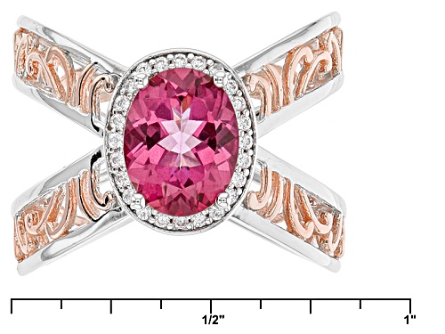 Pre-Owned 1.52ct Oval Pink Danburite And .14ctw Round White Zircon Rose Two-Tone Sterling Silver Rin - Size 6