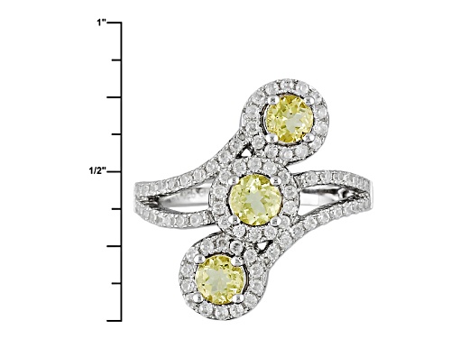 Pre-Owned .70ctw Round Yellow Beryl And .55ctw Round White Zircon Sterling Silver 3-Stone Ring - Size 9