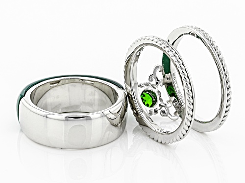 Pre-Owned FREE-FORM GREEN ONYX BAND WITH .29CT ROUND CHROME DIOPSIDE ENHANCER RHODIUM OVER SILVER 2-