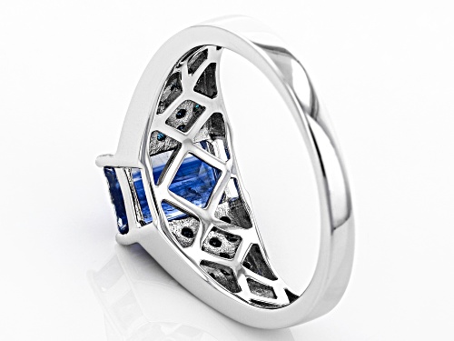 Pre-Owned 1.77ct Emerald Cut Kyanite With .20ctw Round Blue Diamonds Rhodium Over Silver Ring - Size 6