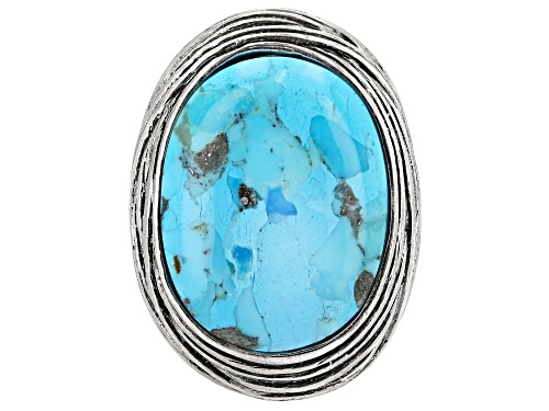 Pre-Owned Southwest Style by JTV™ Oval Turquoise Sterling Silver Ring - Size 7