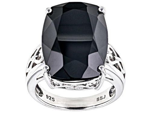 Pre-Owned 44.39ctw Rectangular Cushion Black Spinel Sterling Silver Ring, Pendant With Chain And Ear