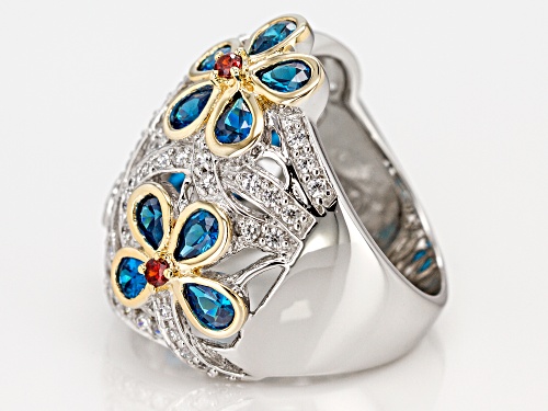 Pre-Owned Bella Luce®4.09CTW Blue Apatite Red And White Diamond Simulants 18K Yellow Gold And Rhodiu - Size 9