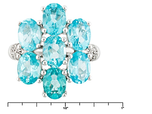 Pre-Owned 4.76ctw Oval Paraiba Color Apatite With .18ctw Round White Zircon Sterling Silver Ring - Size 8