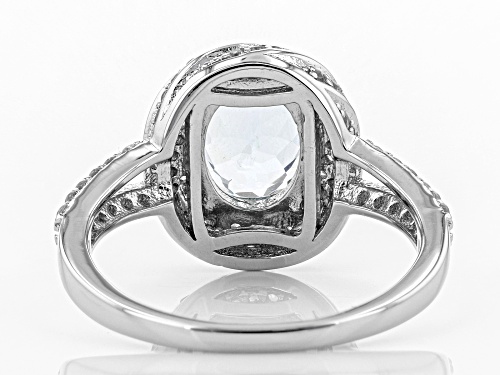 Pre-Owned 1.70ct Oval Aquamarine With .85ctw Round White Zircon Rhodium Over Sterling Silver Ring - Size 9