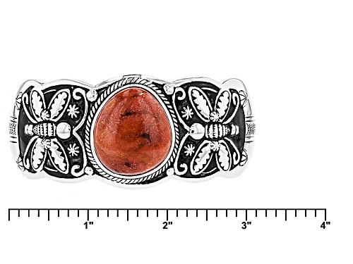 Pre-Owned Southwest Style By Jtv™ 27x24mm Fancy Shape Red Sponge Coral Silver Butterfly Cuff Bracele - Size 8