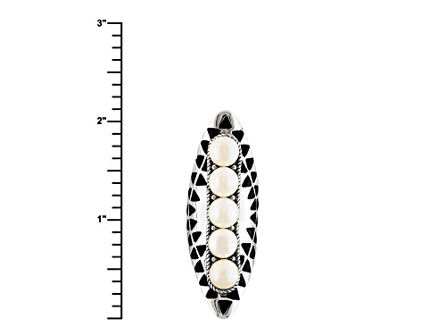Pre-Owned 7-5.8mm White Cultured Freshwater Pearl Rhodium Over Sterling Silver 5-Stone Statement Rin - Size 4