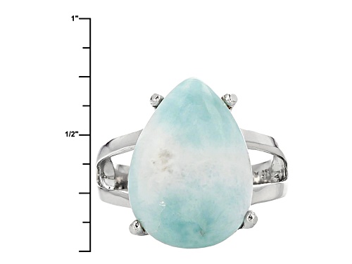 Pre-Owned 18x13mm Pear Shape Cabochon Blue Larimar Sterling Silver Solitaire Ring - Size 5