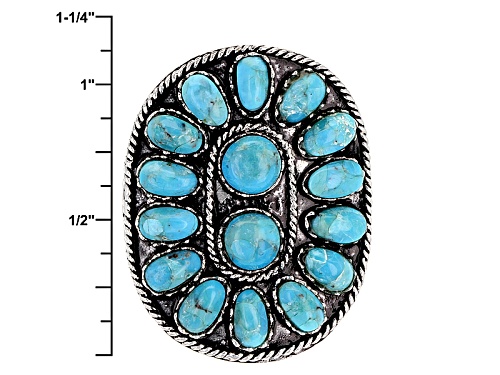 Pre-Owned Southwest Style By Jtv™ 7x4mm Oval And 6.5mm Round Turquoise Sterling Silver Ring - Size 5