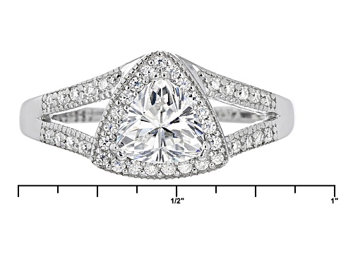 Pre-Owned Moissanite Fire® 1.19ctw Diamond Equivalent Weight Trillion Cut And Round Platineve™ Ring - Size 10