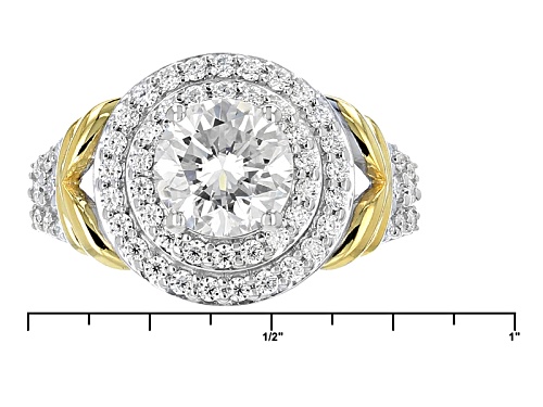 Pre-Owned Moissanite Fire® 2.13ctw Dew Round Platineve™ And 14k Yellow Gold Over Platineve Ring - Size 7