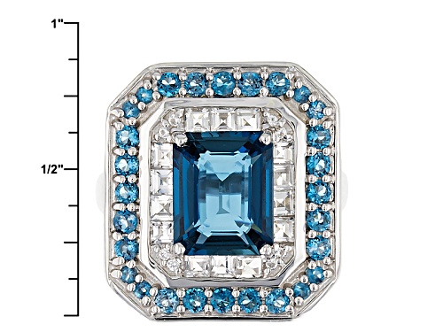 Pre-Owned 4.25ctw Emerald Cut And Round London Blue With .62ctw Square And Round White Topaz Silver - Size 6