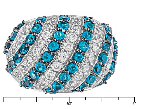 Pre-Owned 2.03ctw Round Neon Apatite With 1.63ctw Round White Zircon Sterling Silver Dome Ring - Size 5