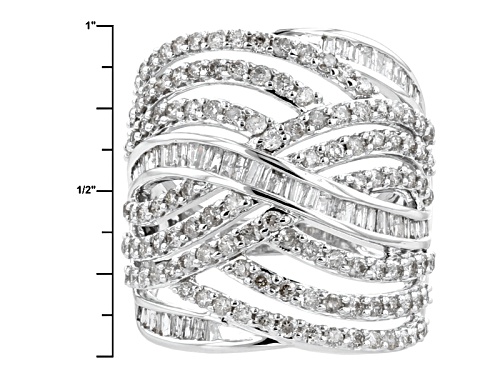 Pre-Owned 2.12ctw Round And Baguette Diamond 10k White Gold Ring - Size 7