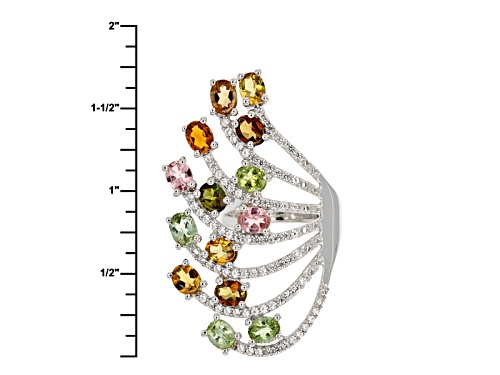 Pre-Owned 3.07ctw Oval Yellow, Green, Pink, Brown And Blue Tourmaline With .89ctw White Zircon Silve - Size 5