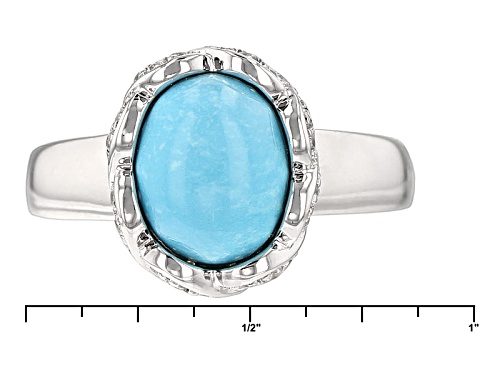 Pre-Owned 10x8mm Oval Cabochon Turquoise With .24ctw Round White Zircon Sterling Silver Ring - Size 6