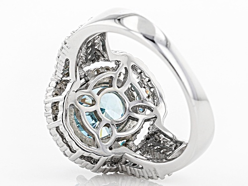 Pre-Owned Bella Luce®6.24ctw Aquamarine and White Diamond Simulants Rhodium Over Sterling Ring - Size 7