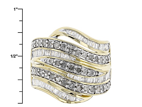 Pre-Owned Engild™ 1.50ctw Round And Baguette White Diamond 14k Yellow Gold Over Sterling Silver Ring - Size 6