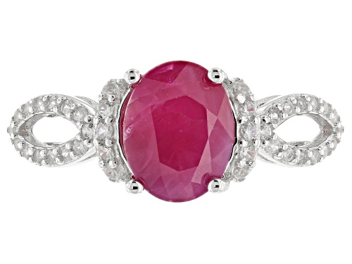 Pre-Owned 2.00CT OVAL BURMA RUBY WITH .36CTW ROUND WHITE ZIRCON RHODIUM OVER SILVER RING - Size 9