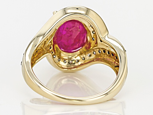 Pre-Owned 2.13ct Oval Mozambique Ruby With .37ctw Round Champagne Diamonds 14k Yellow Gold Ring. - Size 6